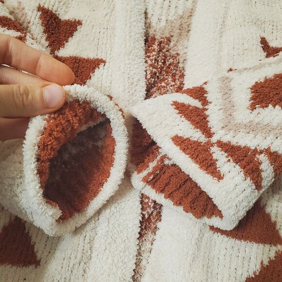 NWOT Warm & Cozy Open Front Cardigan Sweater. Cream, Brown. Geometric. Boho. M. - Picture 4 of 10